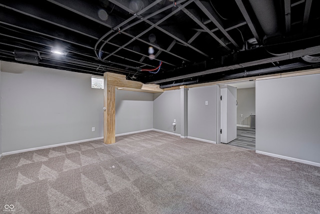 basement featuring carpet flooring