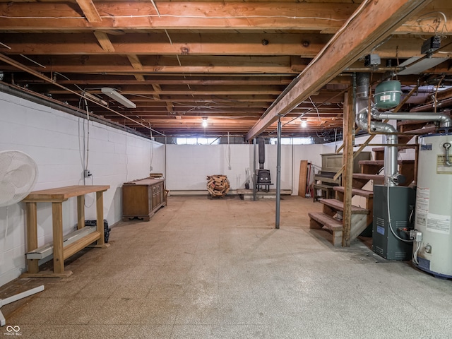 basement featuring water heater