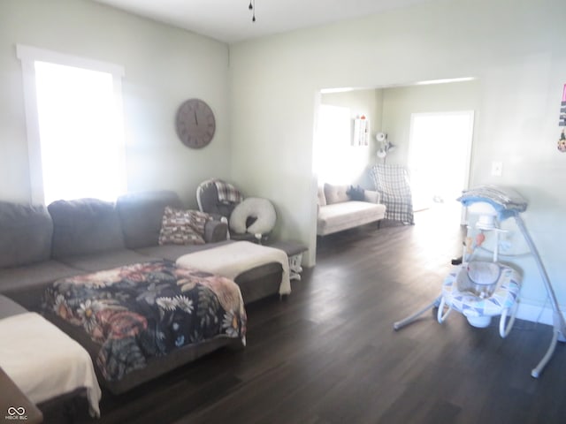 bedroom with dark wood-type flooring