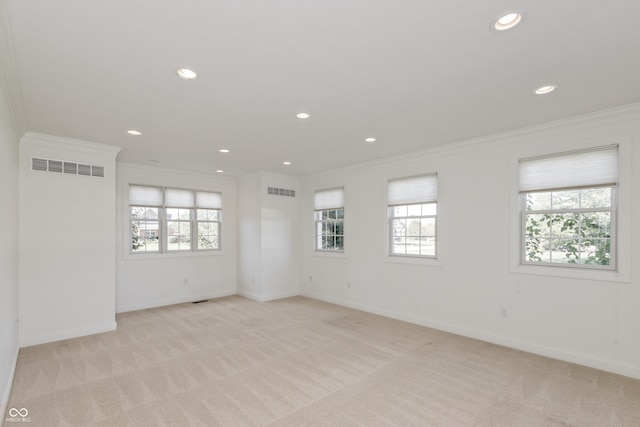 carpeted spare room featuring ornamental molding