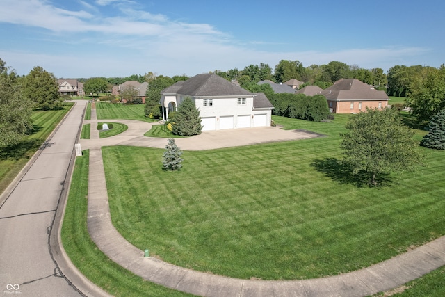 view of yard with a garage