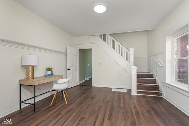 office with dark hardwood / wood-style flooring