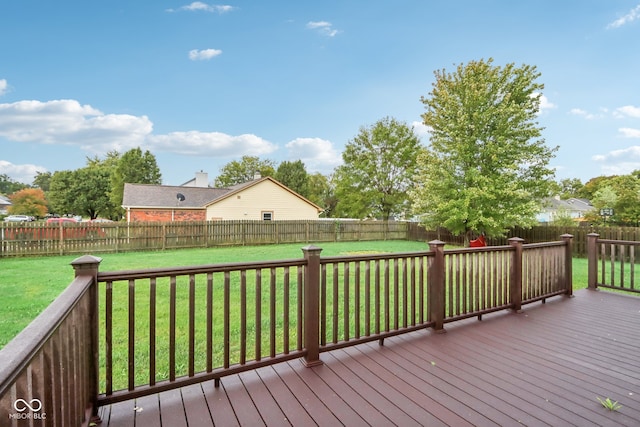 wooden terrace featuring a yard