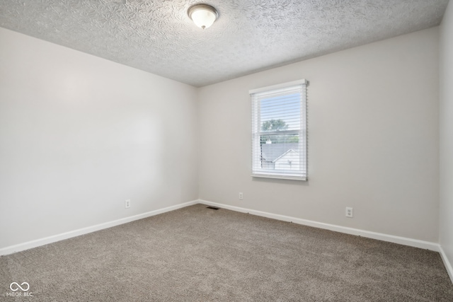 spare room featuring a textured ceiling and carpet flooring