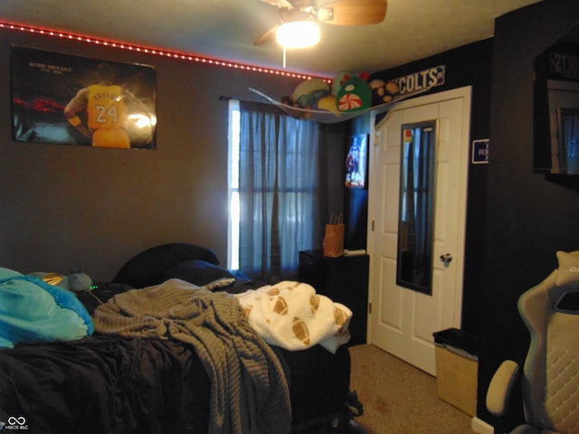 bedroom with carpet and ceiling fan