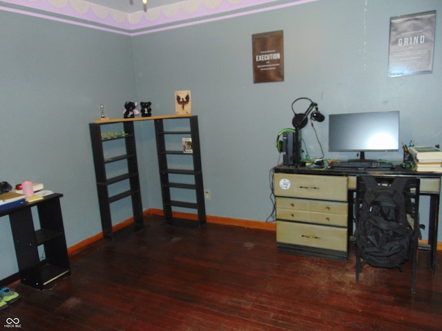 office with dark hardwood / wood-style floors