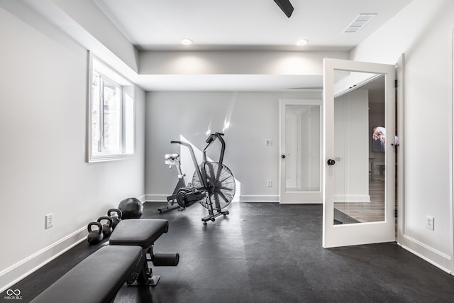 workout area with french doors