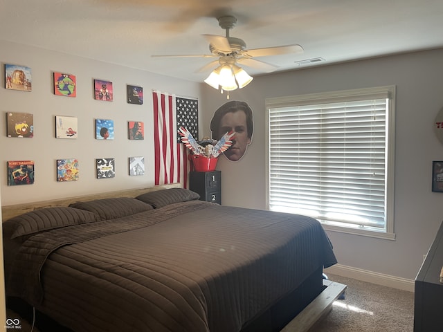 bedroom with carpet flooring and ceiling fan