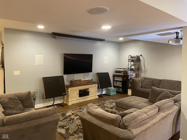 living room with dark hardwood / wood-style floors