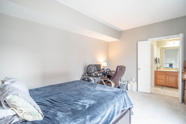 bedroom with light colored carpet