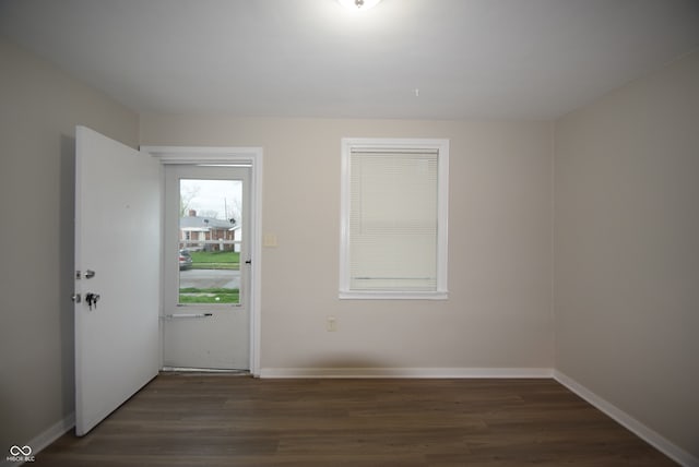 interior space with dark hardwood / wood-style floors