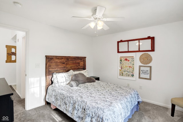 bedroom featuring carpet floors and ceiling fan