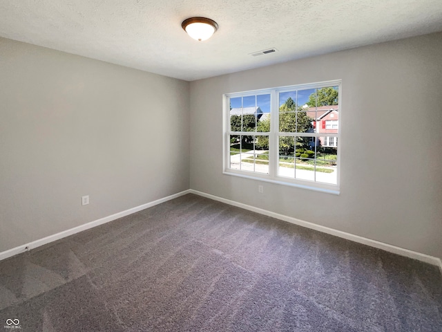 carpeted spare room with a textured ceiling