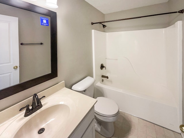 full bathroom featuring vanity, toilet, and washtub / shower combination