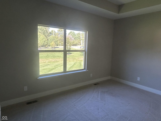 carpeted empty room featuring visible vents, baseboards, and plenty of natural light