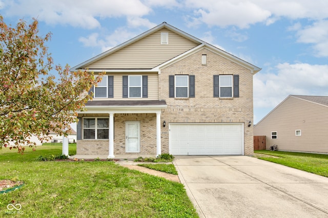 view of front property featuring a front lawn and a garage