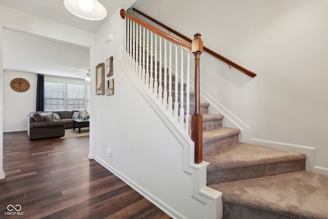 stairs featuring hardwood / wood-style flooring