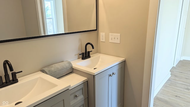 bathroom featuring vanity and hardwood / wood-style flooring