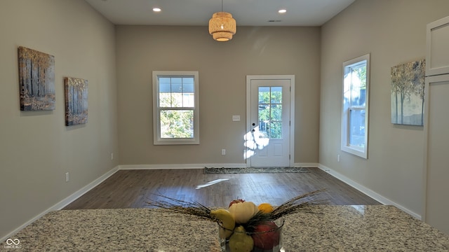 doorway to outside with dark hardwood / wood-style floors