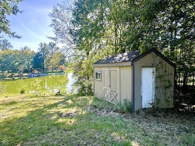 view of outdoor structure with a water view