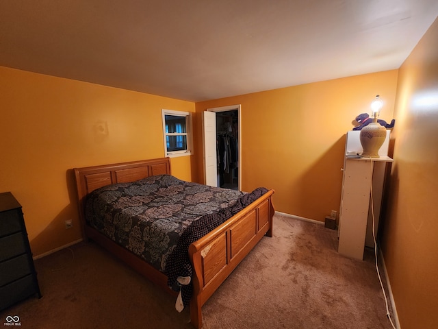 carpeted bedroom with a spacious closet and a closet