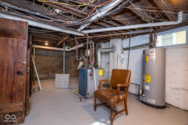 basement with water heater