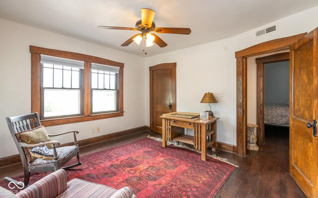 1457 Fairfield Ave, Indianapolis, IN 46205 - sitting room featuring wood finished floors, visible vents, a ceiling fan, and baseboards