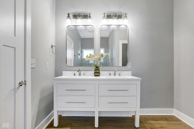 bathroom featuring wood-type flooring and vanity