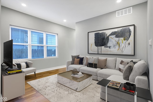 living room with hardwood / wood-style floors