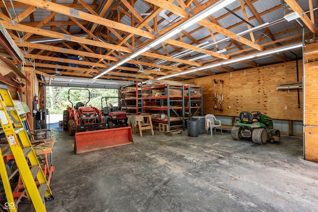 garage featuring a workshop area