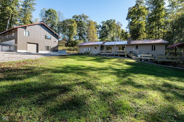 view of yard featuring a garage