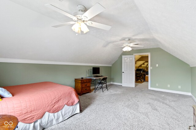 603 Ophelia Dr, Avon, IN 46123 - bedroom featuring carpet, vaulted ceiling, baseboards, and a ceiling fan
