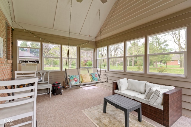 603 Ophelia Dr, Avon, IN 46123 - sunroom / solarium featuring lofted ceiling, an outdoor living space, cooling unit, and ceiling fan