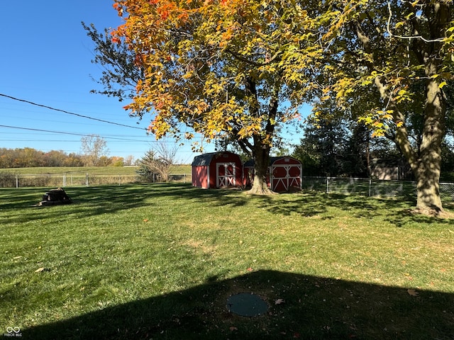 view of yard featuring a storage shed