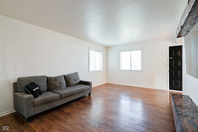 living room with dark hardwood / wood-style floors