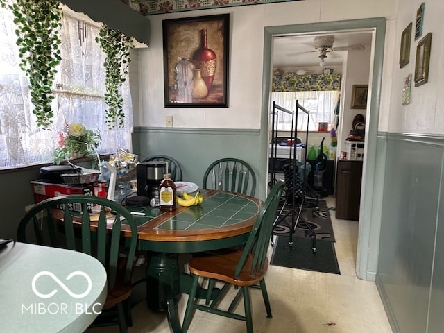 dining room featuring ceiling fan