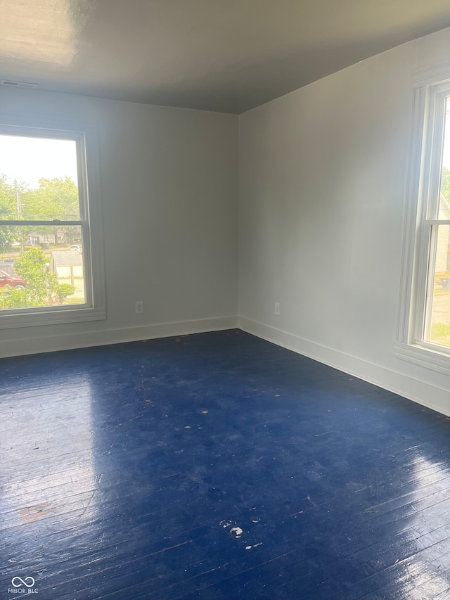 spare room featuring plenty of natural light and dark hardwood / wood-style floors