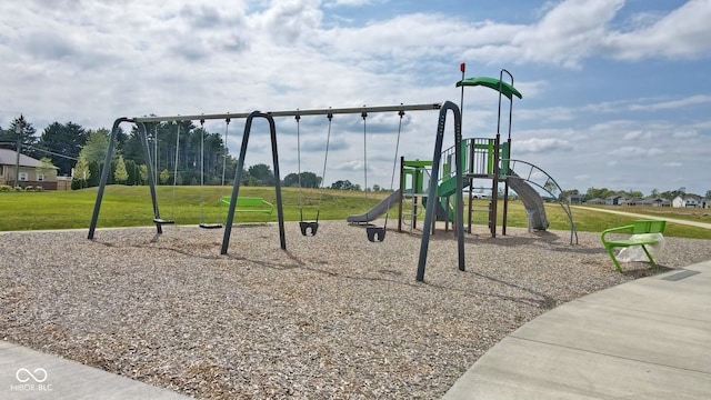 view of play area featuring a lawn