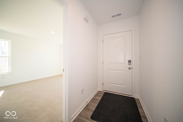 doorway featuring dark hardwood / wood-style flooring