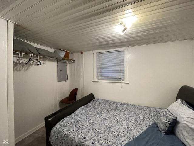 3991 Bennett Dr, Indianapolis, IN 46254 - bedroom featuring electric panel and wood ceiling