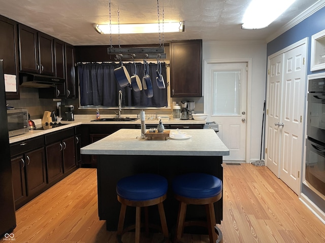 3991 Bennett Dr, Indianapolis, IN 46254 - kitchen with a sink, light countertops, under cabinet range hood, and ornamental molding