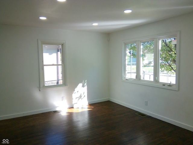 unfurnished room featuring dark wood-type flooring and a healthy amount of sunlight