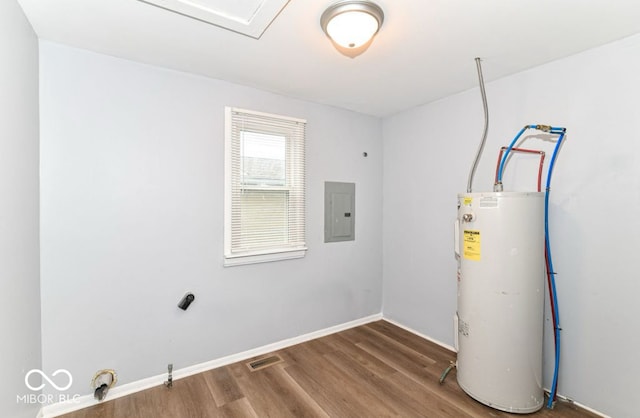 utilities featuring water heater and electric panel