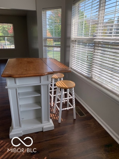 dining area featuring dark wood-type flooring