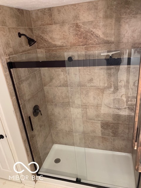 bathroom featuring a shower with shower door