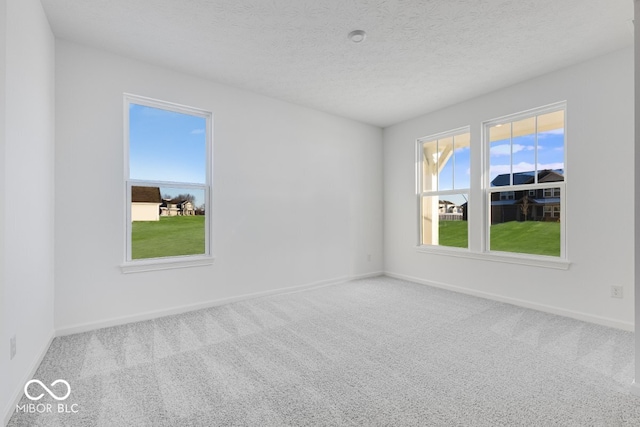 unfurnished room featuring a textured ceiling and carpet flooring