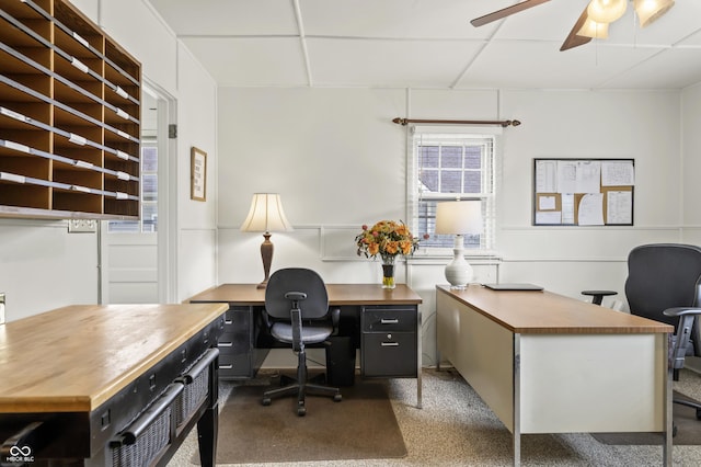 610 E Morgan St, Martinsville, IN 46151 - office featuring ceiling fan, carpet flooring, and a paneled ceiling