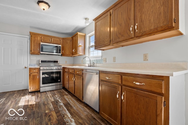 kitchen with dark hardwood / wood-style floors, sink, and stainless steel appliances