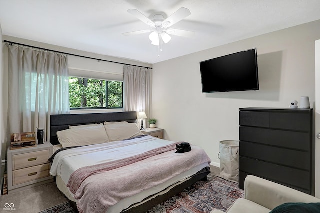 bedroom with carpet floors and ceiling fan