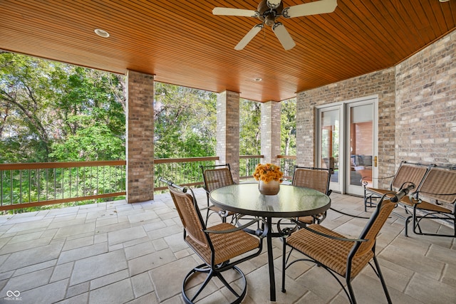 view of patio / terrace with french doors and ceiling fan